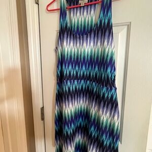 Tehama Sleeveless Blue and Green Patterned Dress